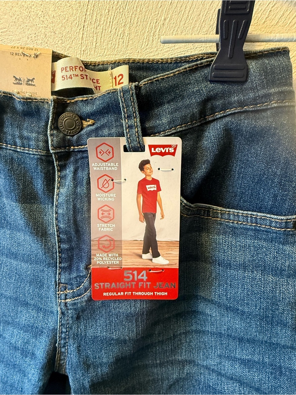 Levi 514 Straight Fit Jeans Boys Sz 12 26x27 NWT Stretch Denim Adjustable Waist - Picture 3 of 5